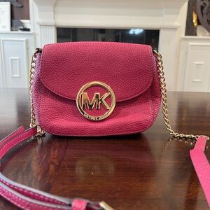 Women's Michael Kors Hot Pink Sil Pebbled Leather Crossbody Purse Small